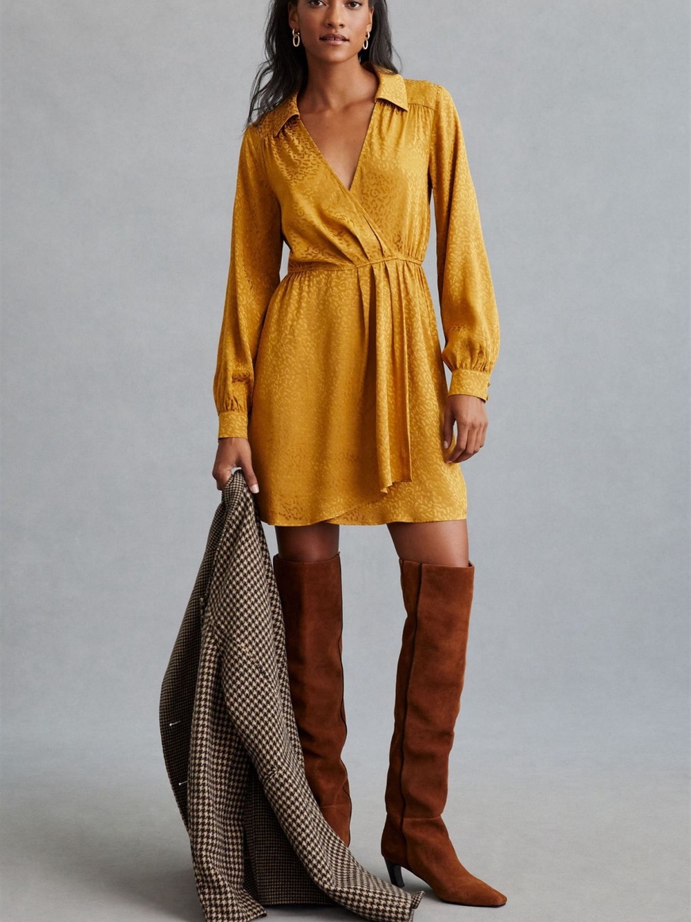 Anthropologie Mustard Long-Sleeve Dress M